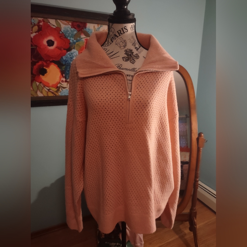 Universal Thread Light Pink Cowl Neck Zip Down Sweater.